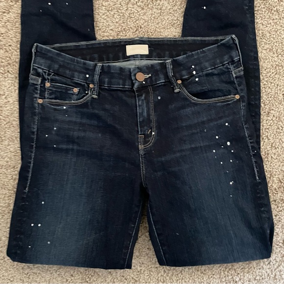 MOTHER The Looker Ankle Fray Jeans All Work Paint Splatter Stretch Denim 29 - Picture 3 of 9